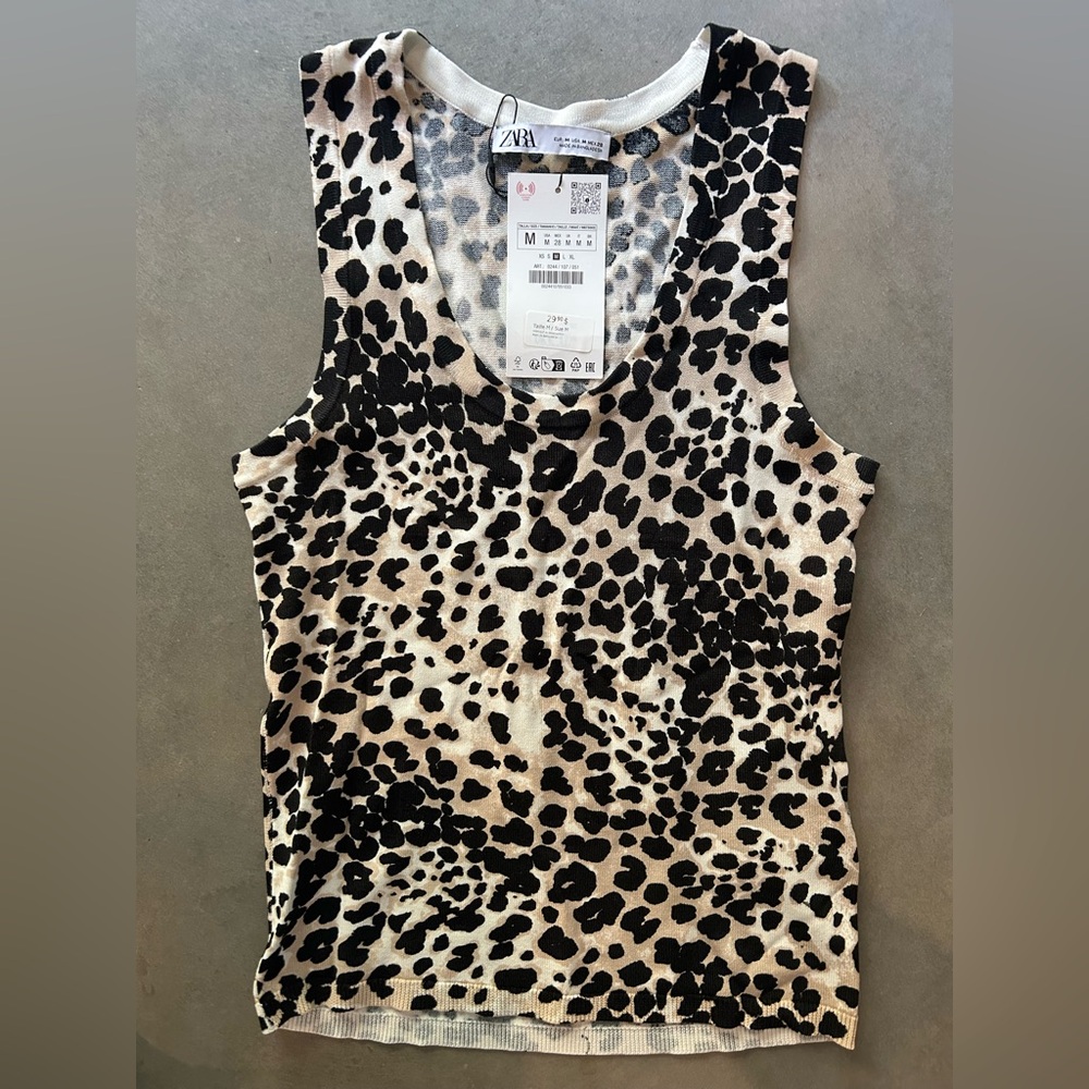 Zara Women's Leopard Print Tank Top - Black and Cream